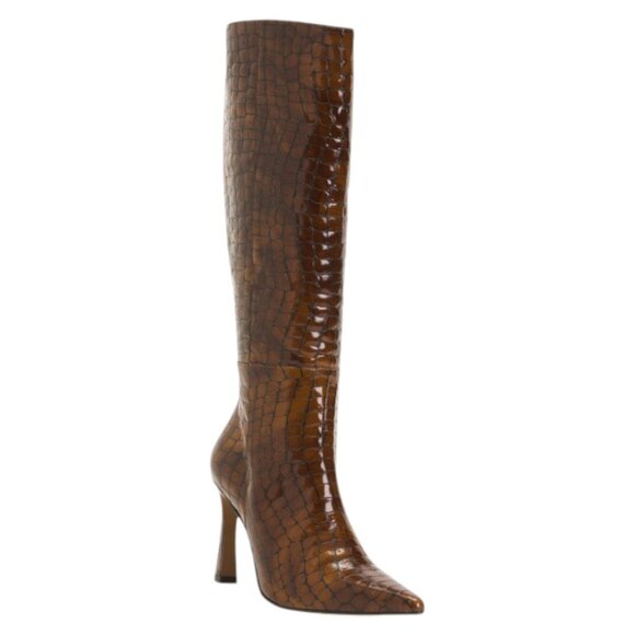 ANA PALMA Made In Spain Patent Leather Croco High Shaft Boots With Wrapped Heel - Picture 1 of 4